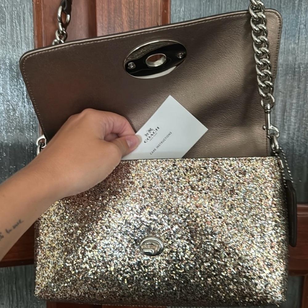 Coach Gold Sparkly Shoulder Bag with Chain Strap - Picture 5 of 6